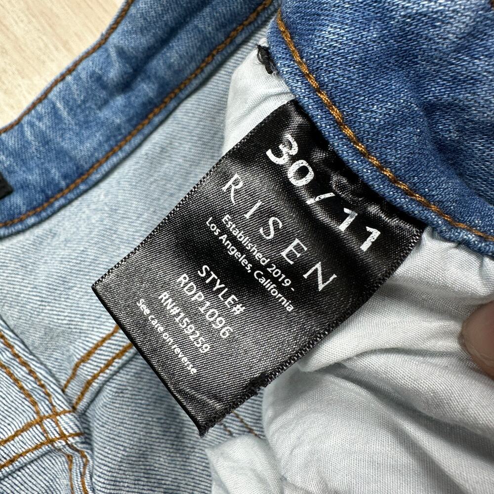 Risen Distressed High Rise Shredded Knee Grunge Edgy Cropped Boot Denim Jeans 30 - Picture 10 of 16